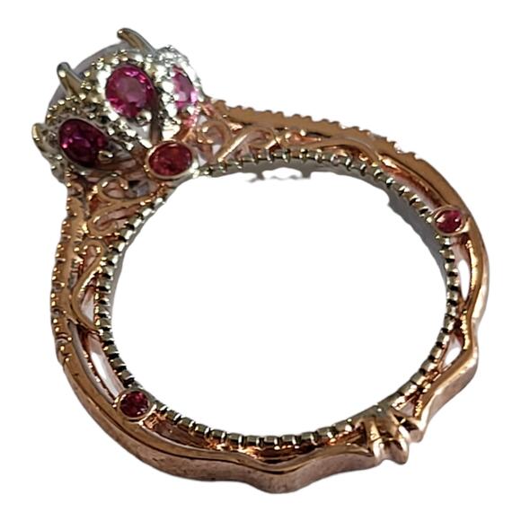 Rose Gold Red White Round Cubic Zirconia Embellished Solitaire Size 5 6 7 - Picture 7 of 13